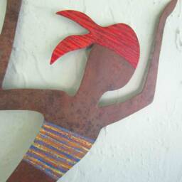 Upcycled Metal Caribbean Dancer Wall Art Turquoise African Decor - 9x17 - thumbnail 2