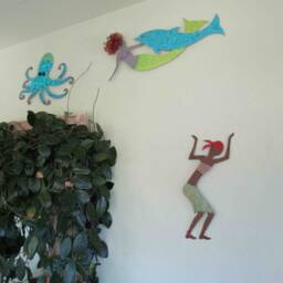 Upcycled Metal Caribbean Dancer Wall Art Turquoise African Decor - 9x17 - thumbnail 3