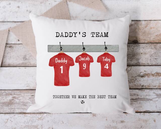 Personalised Football Cushion, Fathers Day Gift, Gift For Daddy, Dads Team Cushion - image 1
