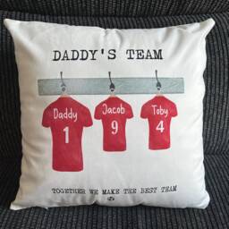 Personalised Football Cushion, Fathers Day Gift, Gift For Daddy, Dads Team Cushion - thumbnail 3