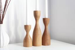 Wooden Set Of 3 Candlesticks Scandinavian Style Primitive Home Decorative Japanese Decor Rustic Texture Housewarming Gift - thumbnail 1