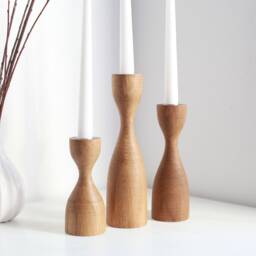 Wooden Set Of 3 Candlesticks Scandinavian Style Primitive Home Decorative Japanese Decor Rustic Texture Housewarming Gift - thumbnail 2
