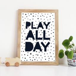 Boys Nursery Prints, Monochrome Bedroom Decor, Monchrome Wall Art, Play All Day, Print, Nursery Decor - thumbnail 1