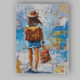 Abstract Female Traveller With Backpack & Suitcase Modern Travel Art Canvas Wall Print Decor Picture Ready To Hang - thumbnail 1