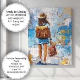Abstract Female Traveller With Backpack & Suitcase Modern Travel Art Canvas Wall Print Decor Picture Ready To Hang - thumbnail 3
