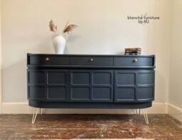 Mid Century Luxury Sideboard Nathan - Curved Teak Black Gold Hairpin Legs