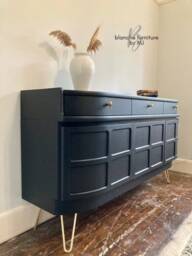 Luxurious Large Curved Sideboard, By Nathan in Black With Gold Hairpin Legs & Handles - thumbnail 3