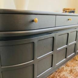 Luxurious Large Curved Sideboard, By Nathan in Black With Gold Hairpin Legs & Handles - thumbnail 2