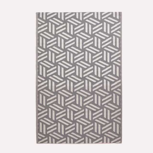 Luna Grey & White Geometric Outdoor Rug - Recycled Plastic Garden Patio Mat - image 1