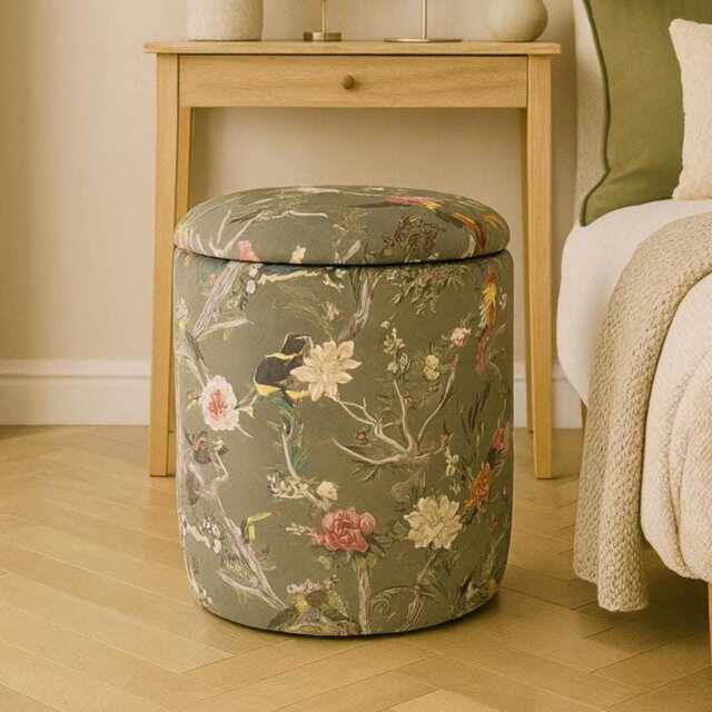 Handmade Floral Velvet Ottoman Pouffe Dressing Table Stool - image 1