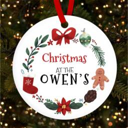 Family Name Festive Wreath Round Personalised Christmas Tree Ornament Decoration