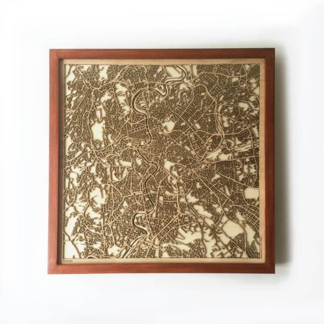 Rome Wooden Street Map - Laser Cut Mahogany, Framed Minimalist Wall Art - image 1