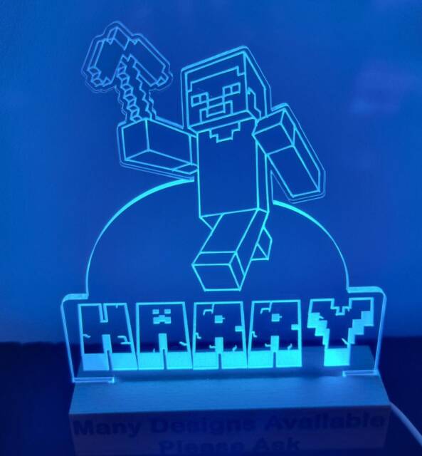 Personalised Gaming Mine Man Led Acrylic Lamp Night Light With Rgb Colour Changing Lights Static, Flash Or Fading Modes. Great Gift - image 1