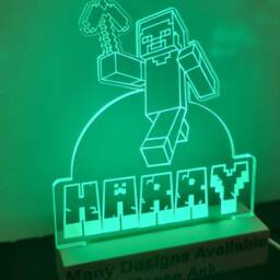 Personalised Gaming Mine Man Led Acrylic Lamp Night Light With Rgb Colour Changing Lights Static, Flash Or Fading Modes. Great Gift - thumbnail 2