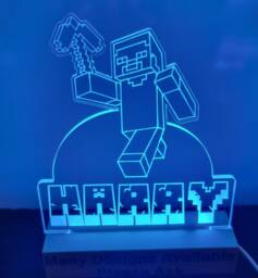 Personalised Gaming Mine Man Led Acrylic Lamp Night Light With Rgb Colour Changing Lights Static, Flash Or Fading Modes. Great Gift - thumbnail 1