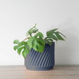 "Penelope Planter With Drainage & Saucer in Stone Blue, Unique 3D-Printed Plant Pot, Small To Large Sizes 4"" 5"" 6"" 7"" 8" - thumbnail 3