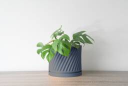 "Penelope Planter With Drainage & Saucer in Stone Blue, Unique 3D-Printed Plant Pot, Small To Large Sizes 4"" 5"" 6"" 7"" 8" - thumbnail 1