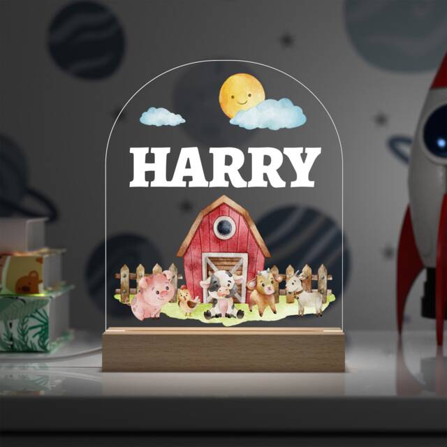 Personalised Farm Animal Led Night Light Lamp, Nursery Boy, Pig Cow Sheep, Birthday Gifts For Boys, Boys Light, Any Name - image 1
