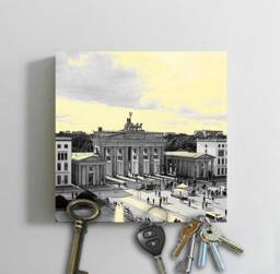 Key Board Wood 5 Magnets Holder W. Picture Brandenburg Gate Berlin