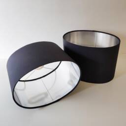 Dark Grey Oval Drum Lampshade, Cotton With A Silver Lining - thumbnail 1