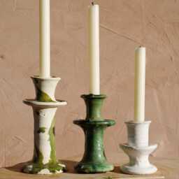 Mid-Season Sale Set Of 3 Moroccan Vintage Tamegroute Mix & Match Candlestick Holders, Handmade Ceramic Glazed Pottery, Splatter Pottery - thumbnail 3