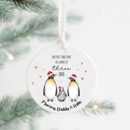 Personalised First Christmas As A Family Of 4 Decoration, Keepsake Bauble Gift Ceramic Ornament, Baby's Decoration - thumbnail 3