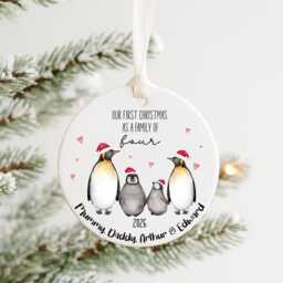 Personalised First Christmas As A Family Of 4 Decoration, Keepsake Bauble Gift Ceramic Ornament, Baby's Decoration - thumbnail 1