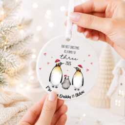 Personalised First Christmas As A Family Of 4 Decoration, Keepsake Bauble Gift Ceramic Ornament, Baby's Decoration - thumbnail 2
