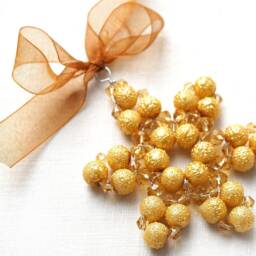 Yellow Gold Pearl Beaded Snowflake Ornament, Crystal Star Christmas Decor - thumbnail 3