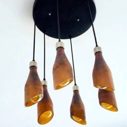 Beer Bottle Chandelier - Frosted Amber Industrial Lamp Light Fixture - thumbnail 3