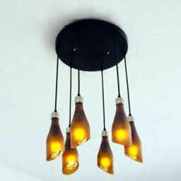 Beer Bottle Chandelier - Frosted Amber Industrial Lamp Light Fixture - thumbnail 2