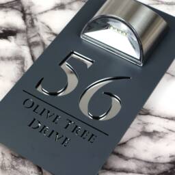 Modern Grey Anthracite Contemporary Mirror Marble Property Number Door Sign Plaque Solar Led Lit Numbers - Bellissima F32 - thumbnail 1
