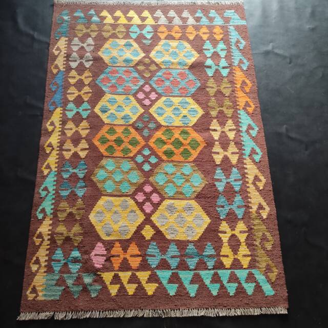 Kilim Rug Classic, Handmade Artisan Afghan Turkish Aztec Geometric Wool 142x104 cm - image 1
