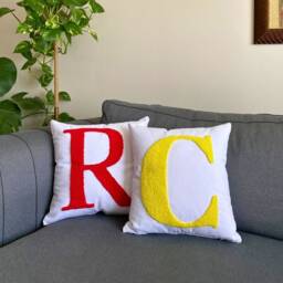 Embroidered Letter Pillow, Personalized Nursery Decor, Punch Needle Pillow - thumbnail 1