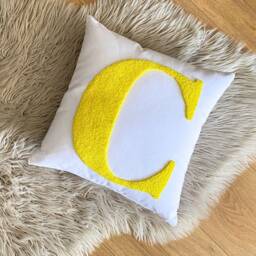 Embroidered Letter Pillow, Personalized Nursery Decor, Punch Needle Pillow - thumbnail 3