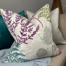Decorative Pillow, Cushion Cover Made in UK -Designer John Lewis & Partners Fabric, Fern Floral Design - Multicoloured Double Sided
