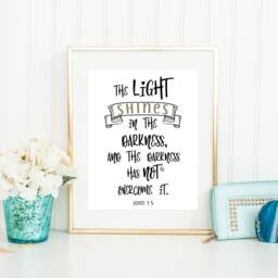 John 15 Print/Actual Mailed The Light Shines in The Darkness Scripture 1 5 Wall Art Bible Verse - thumbnail 2