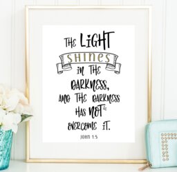 John 15 Print/Actual Mailed The Light Shines in The Darkness Scripture 1 5 Wall Art Bible Verse - thumbnail 1