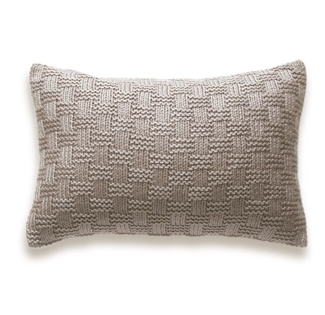 Basket Weave Knit Pillow Cover in Taupe Beige 12 X 18 Inch Textured Wool Natural Linen - image 1