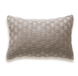 Basket Weave Knit Pillow Cover in Taupe Beige 12 X 18 Inch Textured Wool Natural Linen - thumbnail 1