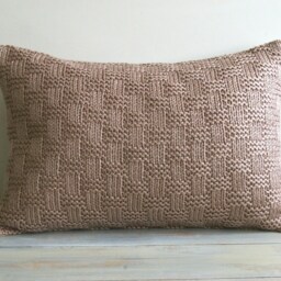 Basket Weave Knit Pillow Cover in Taupe Beige 12 X 18 Inch Textured Wool Natural Linen - thumbnail 2