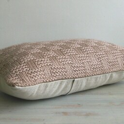 Basket Weave Knit Pillow Cover in Taupe Beige 12 X 18 Inch Textured Wool Natural Linen - thumbnail 3
