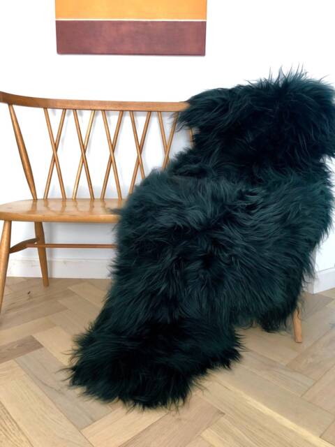 stunning Large Emerald Green Icelandic Sheepskin Rug, Throw, Chair Cover, Green, Luxury Wool, Premium Fleece, Interiors, Home Decor. Double - image 1