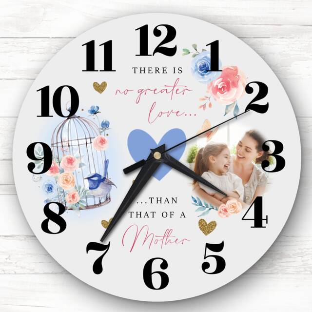 Mother Love Grey Bird Cage Photo Birthday Mother's Day Gift Personalised Clock - image 1