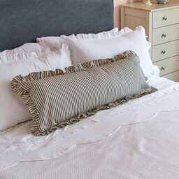 Ian Mankin Ticking Stripe Ruffled Lumbar Cushion Cover - thumbnail 2