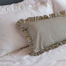 Ian Mankin Ticking Stripe Ruffled Lumbar Cushion Cover - thumbnail 3