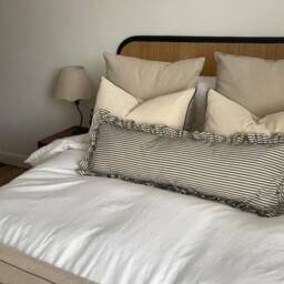 Ian Mankin Ticking Stripe Ruffled Lumbar Cushion Cover - thumbnail 4