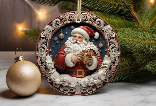 Santa Christmas Ornament Wooden Holiday Tree Bauble - image 1