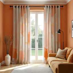 Abstract Orange Curtains, Modern Art Print Drapes in Warm Peach & Terracotta Tones, Made To Measure Window Panels, Custom Eyelet Curtains