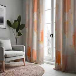 Abstract Orange Curtains, Modern Art Print Drapes in Warm Peach & Terracotta Tones, Made To Measure Window Panels, Custom Eyelet Curtains - thumbnail 3